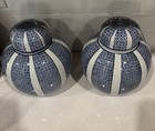 Pair Porcelain Chinese Blue White Tea Temple Jar Vase Lidded Chinoiserie 8   