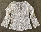 Lace Jacket Bolero Single Button Papillon Blanc Sheer Wedding Romantic Sz M l