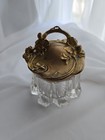 1904 Fostoria Glass Buttress Vanity Dresser Jar With Art Nouveau Metal Lid 