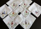 Vintage Madeira Hand Embroidered Set Of 8 Handkerchiefs   Napkins 3d Embroidery