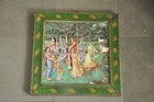 Vintage Lord Krishna Raas Leela Embossed Wooden Framed Ceramic Tiles  Japan