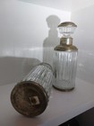 Set Of 2  Vintage Pee Dee Pd Decanters Made In Italy Silver Ribbed Glass