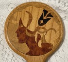 Wood Inlaid Marquetry Hand Held Vanity Mirror Vintage Beauty  Excellent Cond