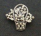 Vintage Sterling Silver Marcasite Flower Basket Brooch Pin Plant Gardener Gift