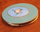 Vtg Rex Fifth Avenue Guilloche Enamel Compact Powder Box W puff   Screen
