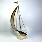 Vtg Mid Century Modern 1970 s Sail Boat Flag Metal Quartz Sculpture 15  X 7 