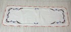 Vtg Floral Table Runner Dresser Scarf  Red    Blue Flowers Embroidered 13   x38   