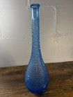 Vintage Blue Hobnail Glass Vase Tall Genie Bottle Style Textured 15 5   