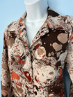 Authentic 1970s Pykettes Vintage Secretary Blouse - Orange Brown Swirl Size S m