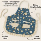 Vintage Ruffle Floral Apron  dual-layer With Waterproof Lining neck Strap blue