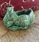 Vintage Mccoy Pottery Small Green  Frog   Lotus Flowers Planter Unsigned 1950s