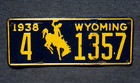 1938 Wyoming Passenger License Plate   4 - 1357