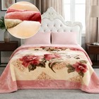 6lb 7lb Korean Mink Blanket Reversible Floral Printed Plush Bed Raschel Blanket