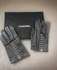 Chanel Cc Hooks   Eyes Metal Logo Vintage Black Leather Womens Short Gloves Sz 7