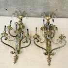 Pair Of Vintage French Crystal Wall Lamps With 5 Candle Holders Fixture Decor