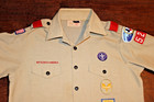 Boy Scouts Of America Bsa Men s Adult Shirt Medium Poly 20  Wool Tan Sewn Patche