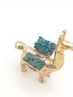 Vintage Brass Gold Llama Alpaca Turquoise Stone Chip Animal Figurine Saddle Gift