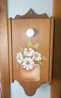 Vintage Wood Hand Painted Pull Down Kitchen Storage Recipe Card Box Wall Mount 
