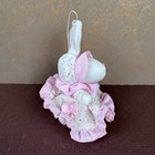 Vtg Russ Berrie Mini Bunny 4  Plush Pink Polka Dot Dress Ornament 236 Purse