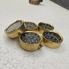Antique Set Of  5 Brass Pocket Compass Necklace Pendant Charm Old Style