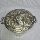 Vintage Ornate Ice Bucket Silver-plated  With Handles And Footed Grape Lid