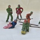 Vintage Barclay Lead Figures Winter Lot Of 7 Skaters Skier Sled