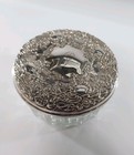 Vintage Glass Ornate Silver Plated Vanity Powder Jar  Mirror  Engraved With  p 