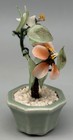 Vintage Miniature Chinese  Bonsai Tree Carved  Flowers   Leaves Jade 5 1 4 