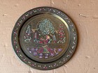 Vintage Middle Eastern Hand-enameled Brass Wall Plate 9 7 
