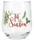 Set 3 Christmas Wine Glass Stemless Hand Painted Holly Berry This The Season New