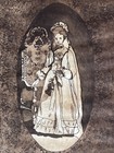 Matted Watercolor Painting Maiden Holding Flowers Antique Victorian 23 X 29