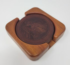 Vintage Wilderness Woods Leather   Wood Fish Coaster Set Unique