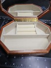 Vintage Powell Wood Jewelry Chest Box hinged Mirror Glass Top New In Open Box