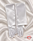 White Satin Long Gloves Ruching Pearl Detail Bridal Wedding Formal Costume 40cm