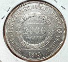 1863 Brazil Silver 2000 Reis Crown Coin