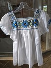 Handmade Mexican Dress White Cotton Embroidered Floral Blouse  One Size Women