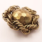 Large Vintage Brass Button   Hammered Honeycomb Dome W  Twisted Chain Border