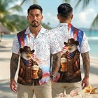 Patriotic Eagle Drinking Beer Hawaiian Shirt   4th Of July Fireworks Button Down