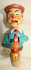 Vintage Carved Wood Mechanical Bottle Cork Stopper Man Drinking Wine Bottoms Up