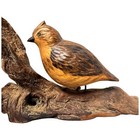 Vintage Hand Carved Wooden Sparrow Bird On Branch Wire Legs Unsigned Sculpture