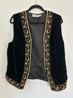 Vintage Velvet Beaded Vest Gold Floral Boho Festival Gypsy Folk Embroidery L