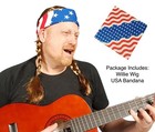 Hippie Willie Wig Cowboy Country Braids Wig Usa Bandana - One Size Fits Adult   