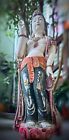 Vintage Hand Painted Kwan Yin 25in Asian Buddhist Goddess Carved Wood Sculpture