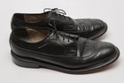 Vtg English Walker Longwing Blucher Dress Shoes Mens 11 D Black Leather Wingtip