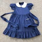 Vintage Dress Girls Small Sheer Blue Lace School Tie Pockets 1950s