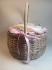 Vintage Mid Century Wicker Sewing Basket Fabric Top 10 5    Granny Core