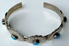 Vintage Ruth B  Yazzie Navajo Sterling Silver And Turquoise Concho Cuff Bracelet