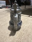 Vintage Thewalt German Beer Stein Pewter Lidded Blue Salt Glaze Prosit  9  Tall
