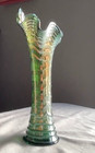 Tall Vintage Fenton Carnival Glass Vase  Scalloped Edges  Swirling Rib Pattern 
