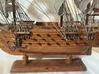 Hms Bounty Vintage Wooden Model Ship     Multi   deck Warship W  Striped Sails